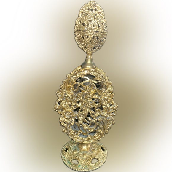 Perfume Bottle Ornate GoldGilt Vanity”Style Built”Ormolu Filigree Hollywood Reg. - Picture 2 of 12